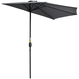Demi parasol - parasol de balcon 5 entretoises métal - 2,93 x 1,5 x 2,49 m - polyester haute densité gris