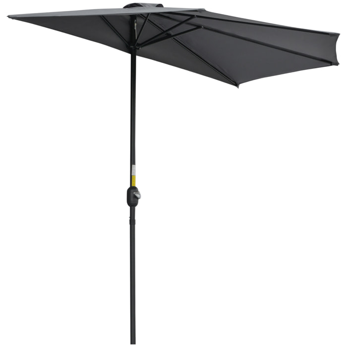 Demi parasol - parasol de balcon 5 entretoises métal - 2,93 x 1,5 x 2,49 m - polyester haute densité gris