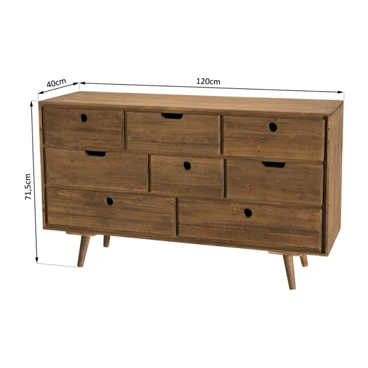 ANDY - Commode scandi bois marron 8 tiroirs Sapin