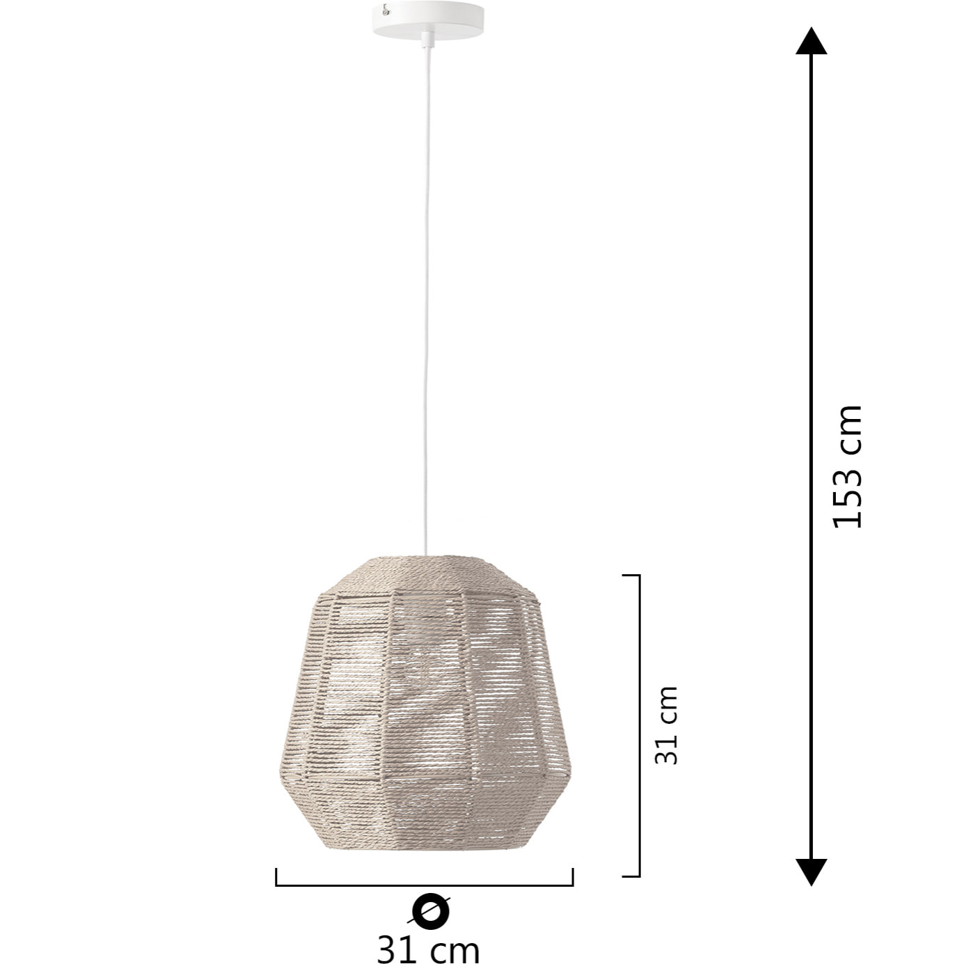 Lámpara de techo Akina de papel trenzado, diámetro 31 cm