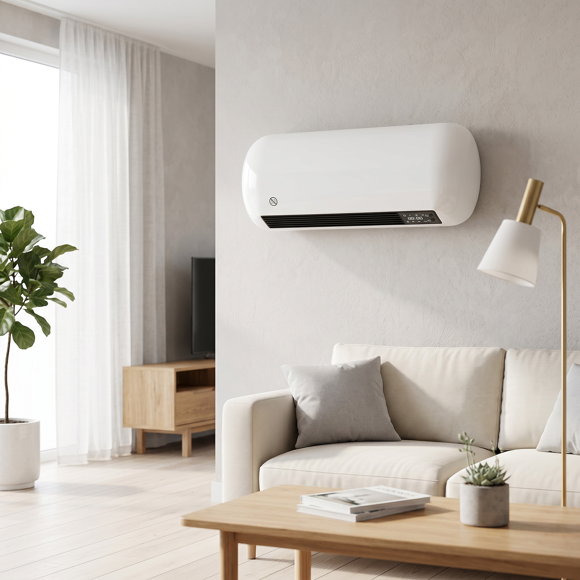 Calefactor Eléctrico Cerámico de Pared, 2000W, con 3 Modos, Pantalla LED, Termostato Regulable, Temporizador 24h, Oscilación, Mando a Distancia y Detección de Ventanas Abiertas