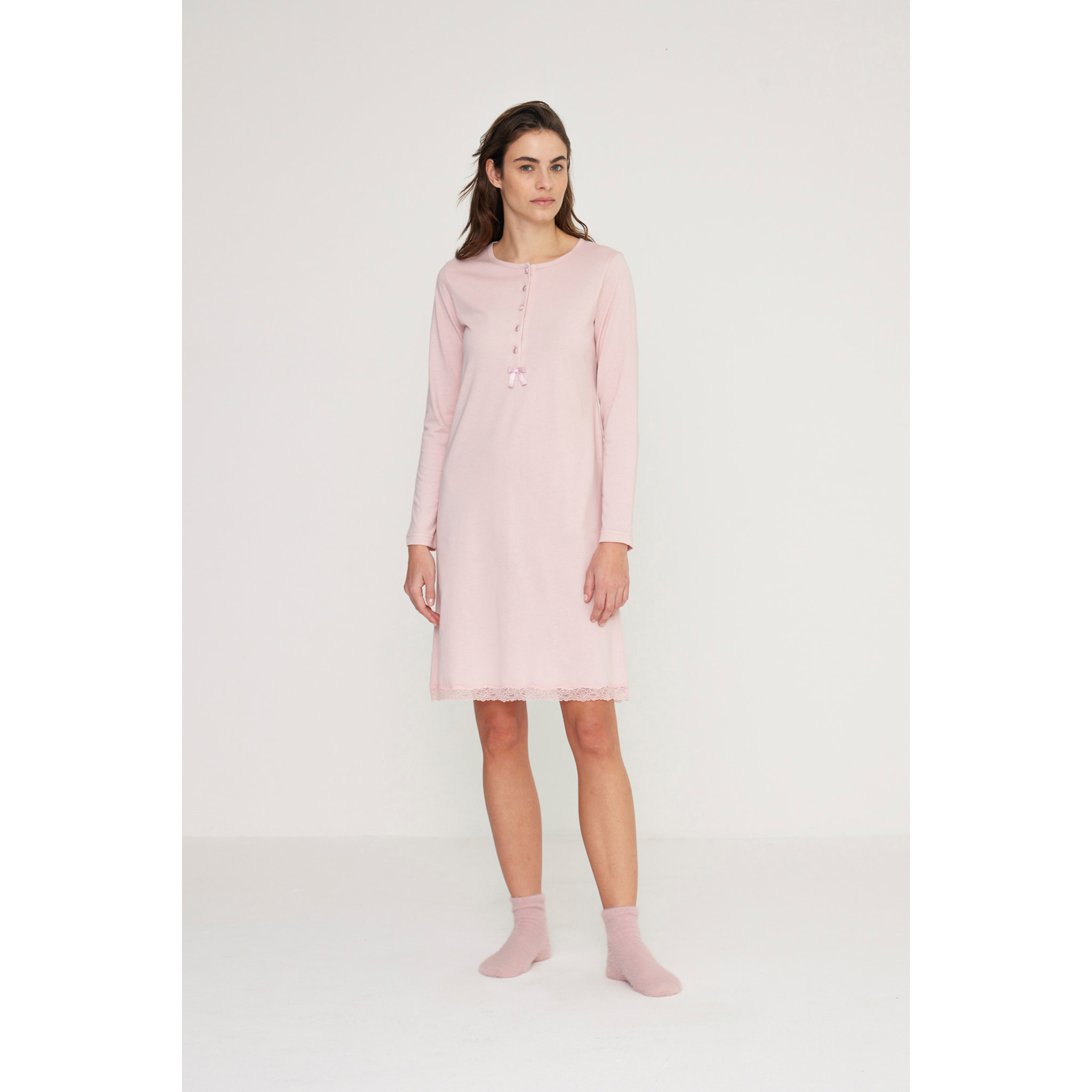 Camicia da notte donna lily in jersey invernale con collo cinque bottoni Noidinotte