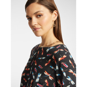 Elena Mirò - Blusa con estampado de libélulas - Negro
