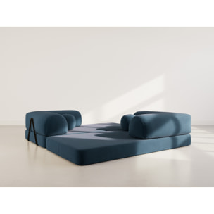 Nebula - Canapé 3 places convertible en velours texturé - Bleu