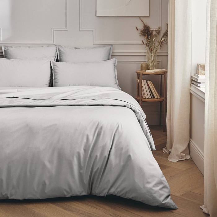 Taie de traversin unie en percale de coton, PREMIÈRE, Gris Galet
