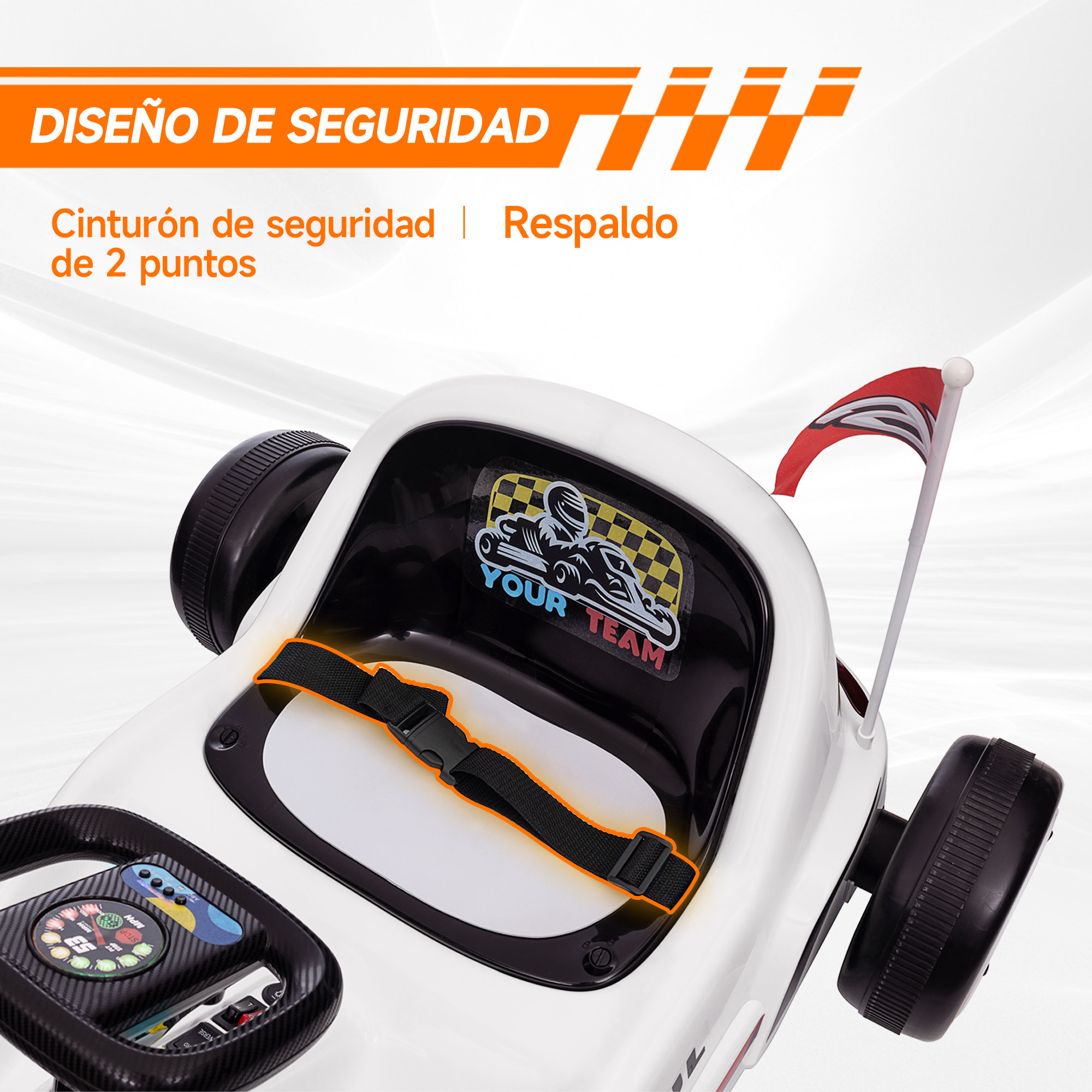 Kart Eléctrico para Niños de +3 Años Kart Eléctrico 6 V con Música Luz Bocina Cinturón de Seguridad Go Kart Carga 50 kg Blanco