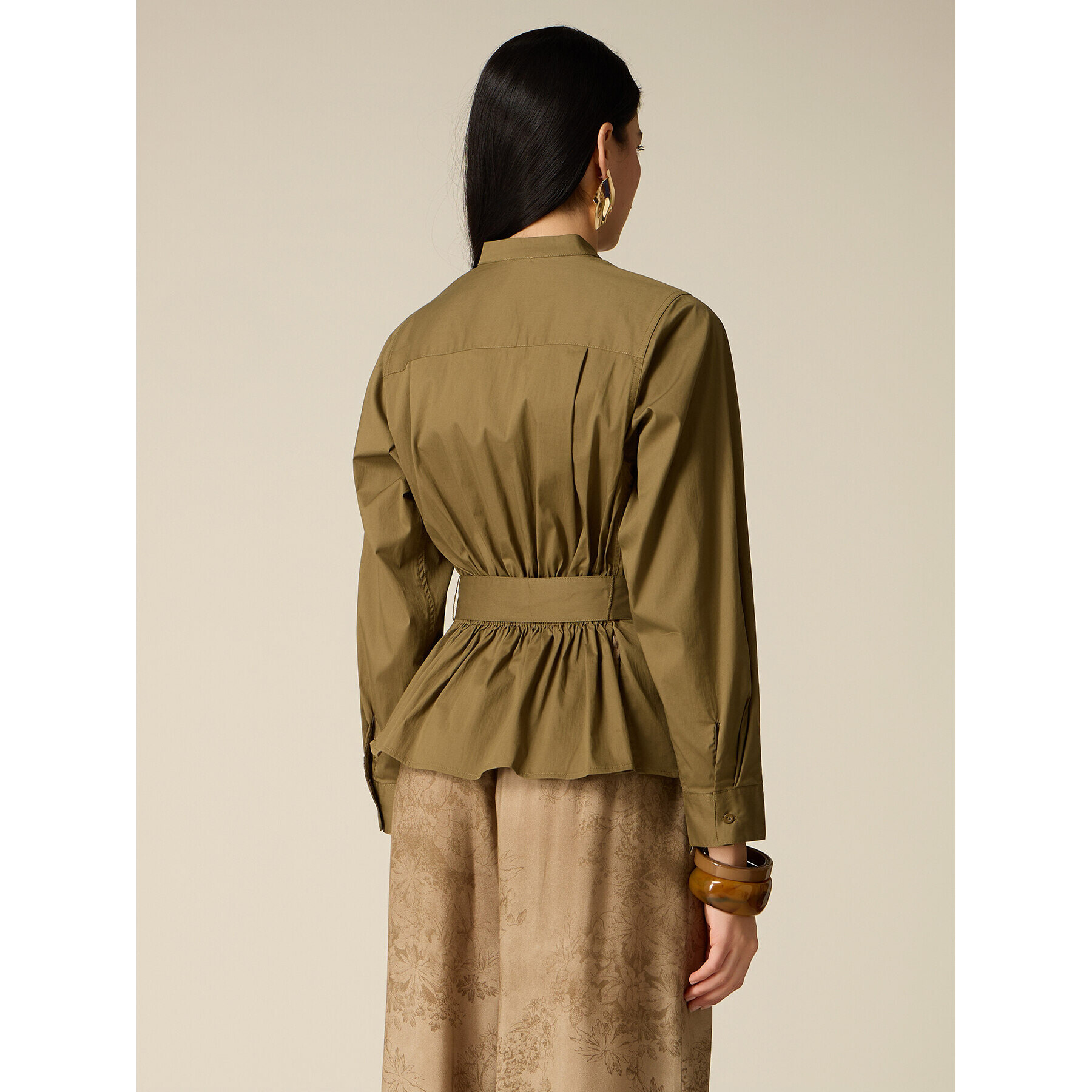Oltre - Camicia in popeline con cintura - Verde militare