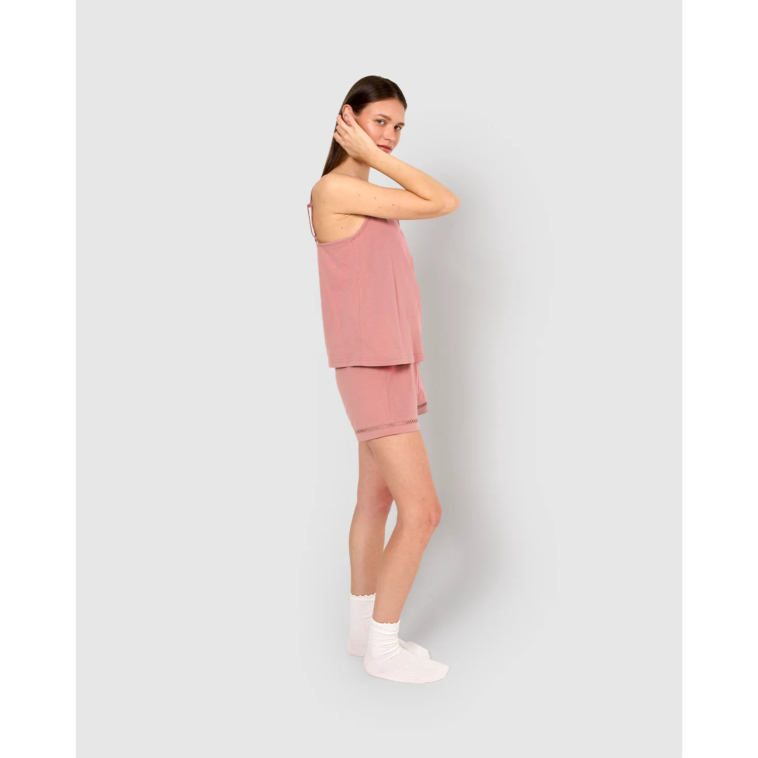Pigiama corto cotone sfilatura spalline malva