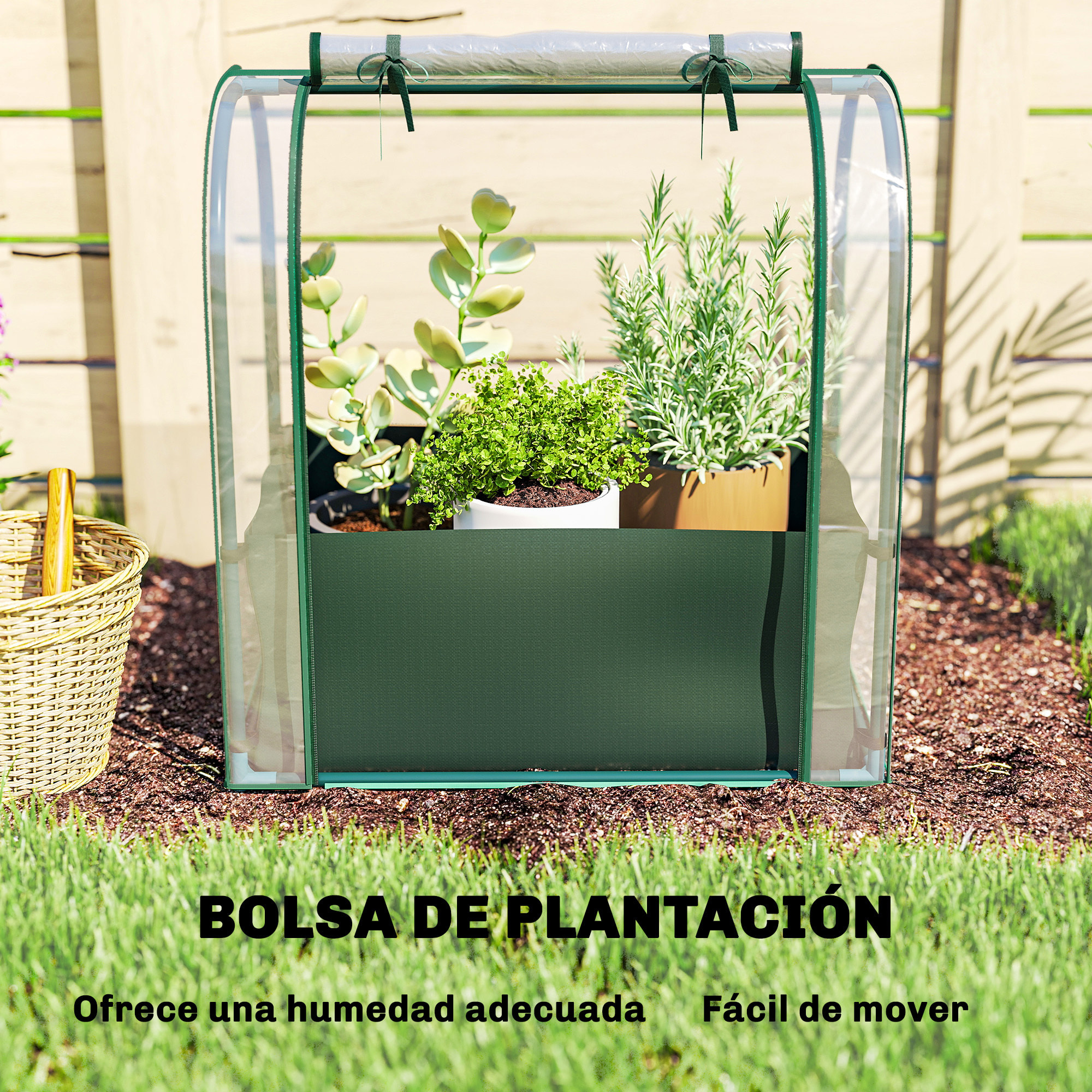Mini Invernadero con Bolsa para Plantar, 68x50x70 cm, Invernadero Pequeño Portátil para Interior y Exterior con Puerta Enrollable, Marco Acero, Impermeable, para Jardín, Balcón o Patio, Verde