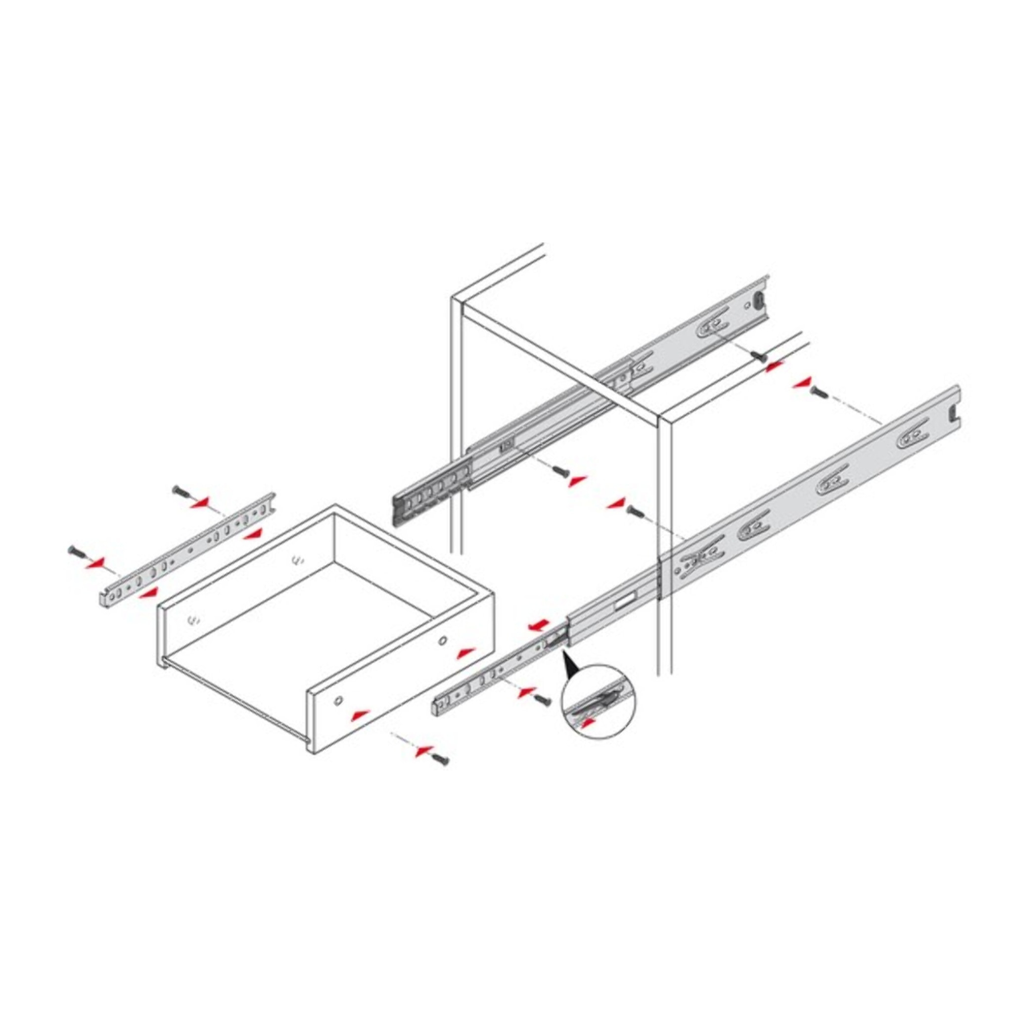 Paire de coulisses HETTICH KA5632 L.250mm - Largeur d'installation 12,7 mm - 45 kg - 73276
