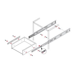 Paire de coulisses HETTICH KA5632 L.250mm - Largeur d'installation 12,7 mm - 45 kg - 73276
