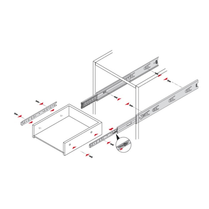 Paire de coulisses HETTICH KA5632 L.250mm - Largeur d'installation 12,7 mm - 45 kg - 73276