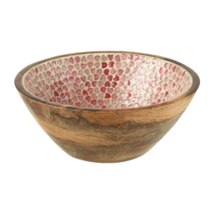 J-Line Bol Coeur Mosaique Bois De Manguier Rose Medium