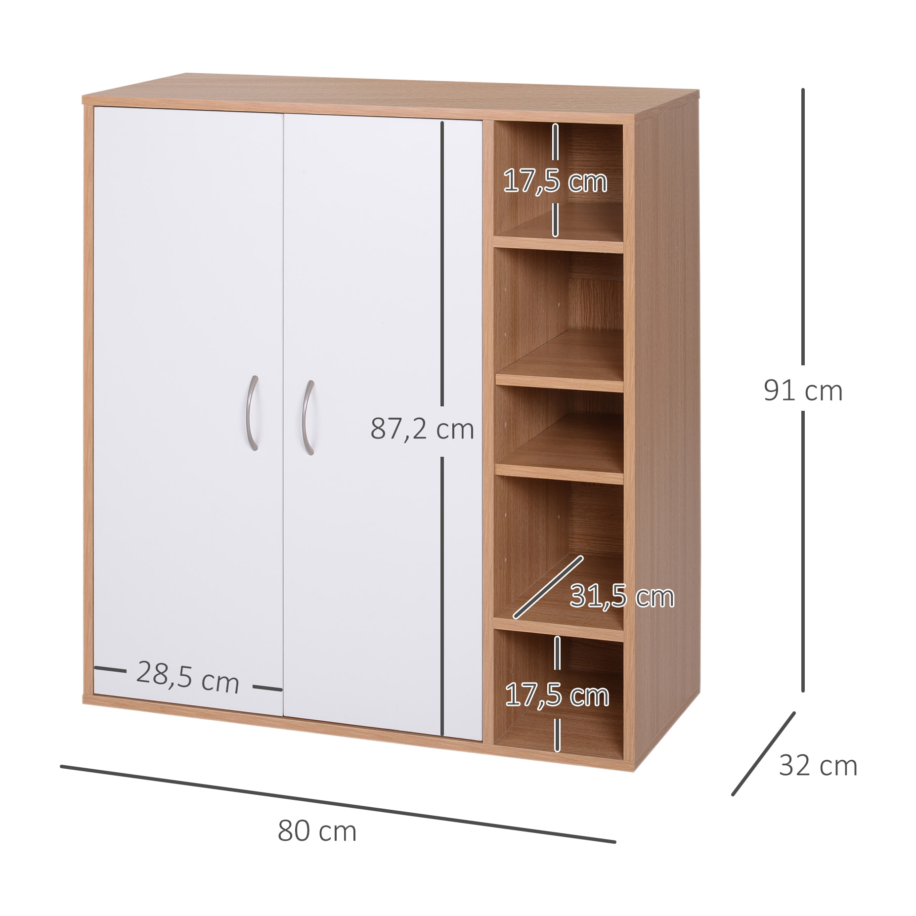 Armario Consola Aparador 80x32x90,5cm-Blanco y Madera