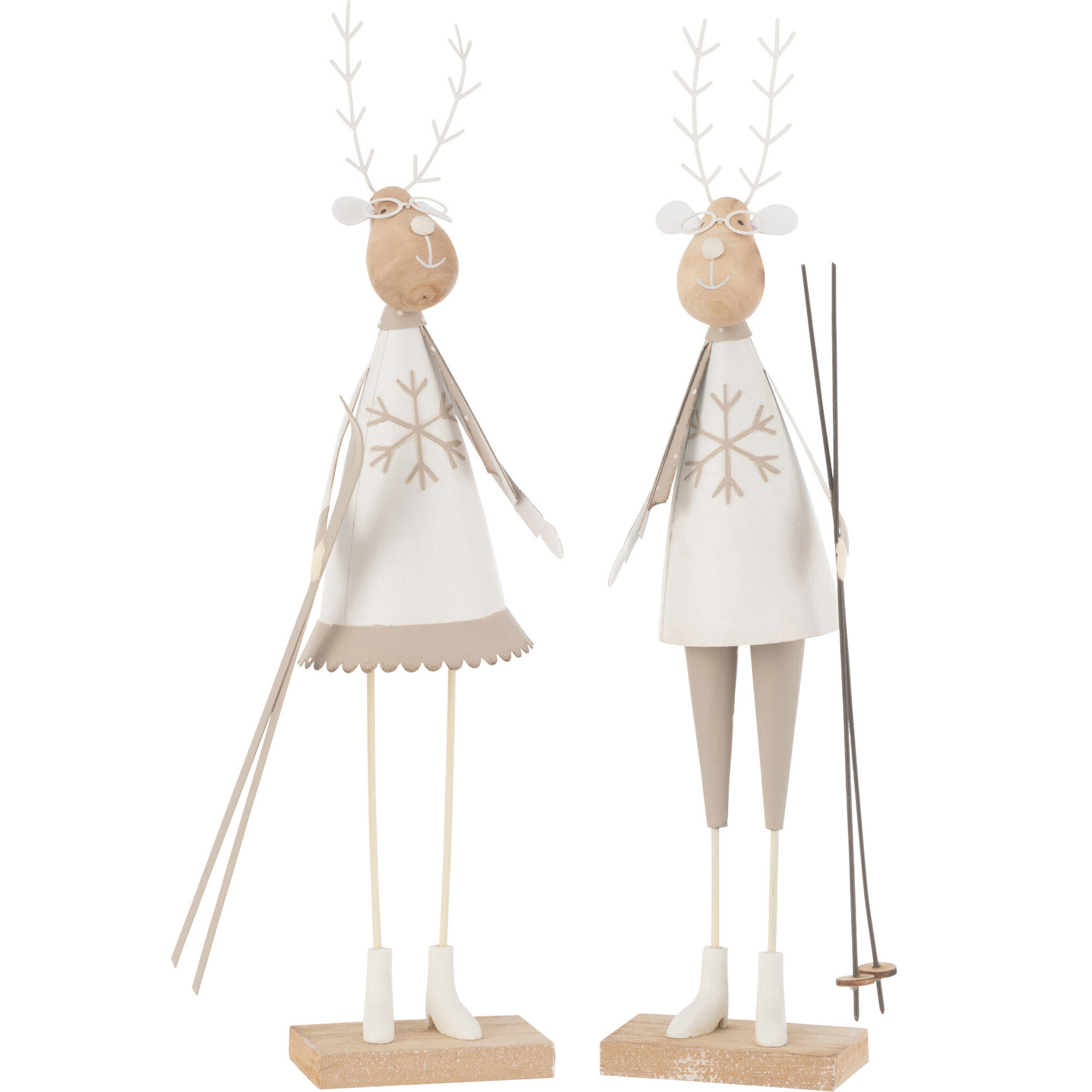 J-Line figurine Renne Garçon/Fille - métal/bois - blanc/beige - small - 2 pcs
