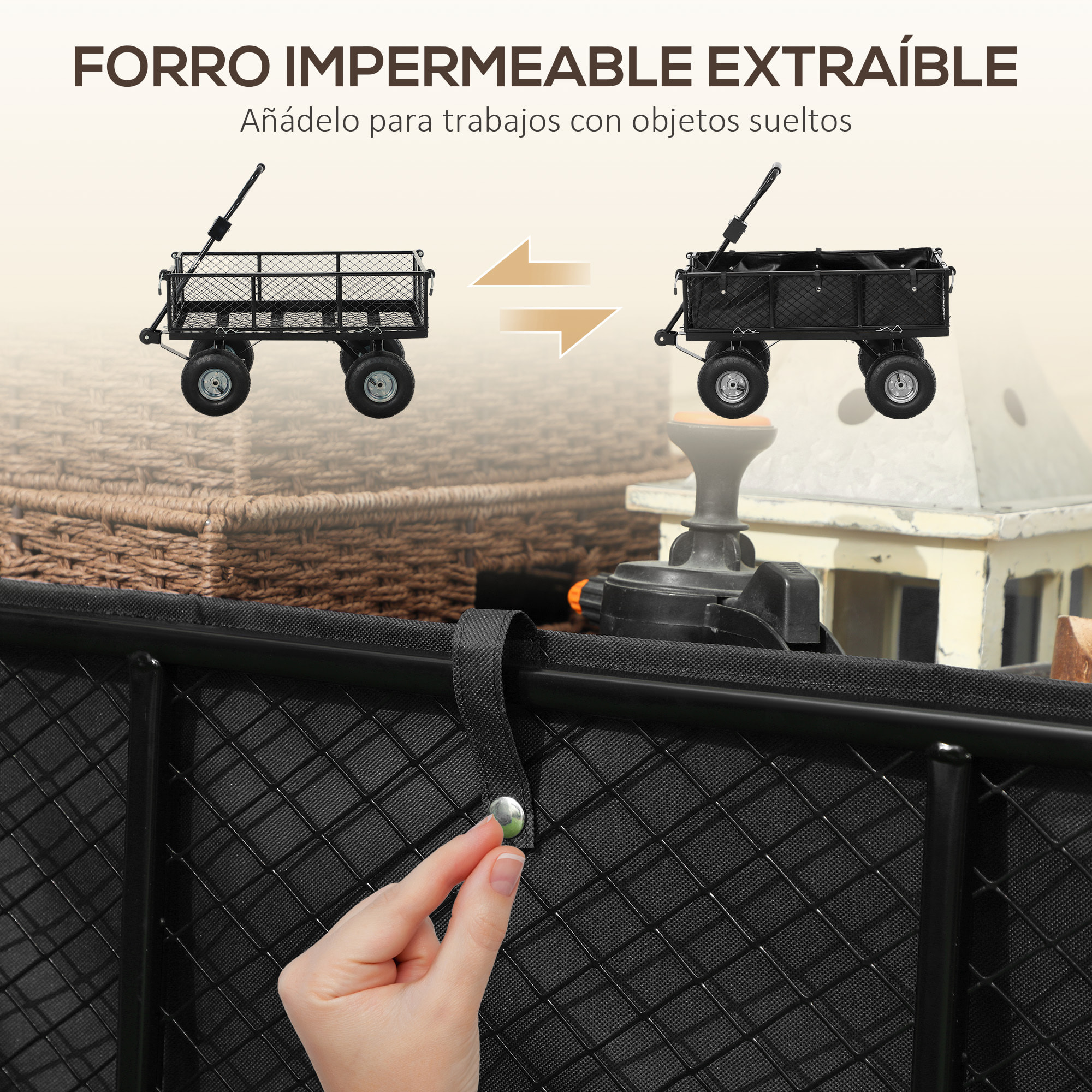 Carro Playa con Ruedas Grandes Carro de Jardín con Mango Giratorio Ajustable y Bolsa Impermeable Removible Carga 300 kg Carrito Transporte para Todo Terreno Campaña Compra Negro