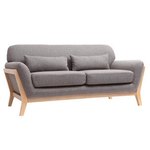 Canapé scandinave 2 places en tissu gris et bois clair YOKO