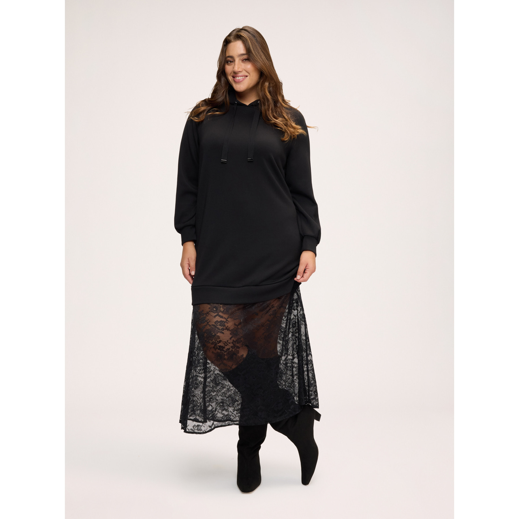 Fiorella Rubino - Vestito in felpa con gonna in pizzo - Nero