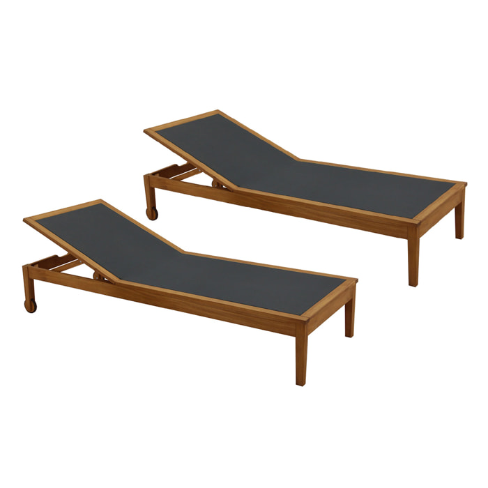 Bains de soleil gris foncé et bois massif (lot de 2) NAVEEN