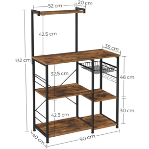 Scaffale cucina industriale alto con gancio e cassetto a rete 90x40x132 cm