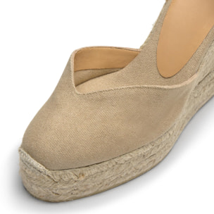 Alpargatas de cuña de mujer Chiara en algodón acabado lavado, cierre mediante lazada y doble plataforma