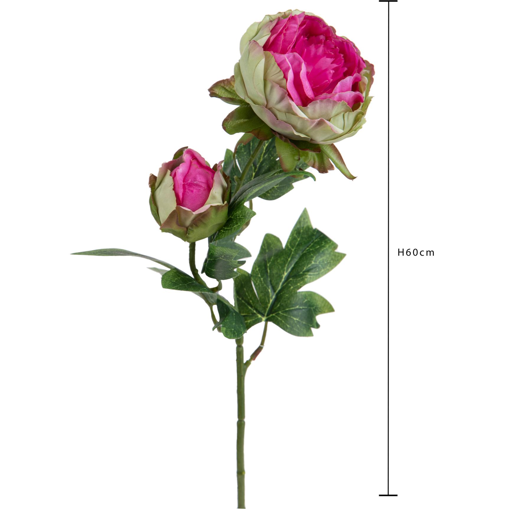 Peonia Per 2 Fiori 60 Cm - Pezzi 6 - 17,8X60X27,9cm - Colore: Rosa - Bianchi Dino - Fiori Artificiali