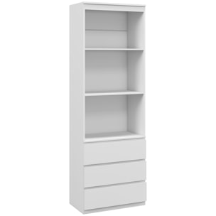 Bibliothèque 3 étagères 3 tiroirs - dim. 60L x 35l x 180H cm - panneaux aspect bois blanc