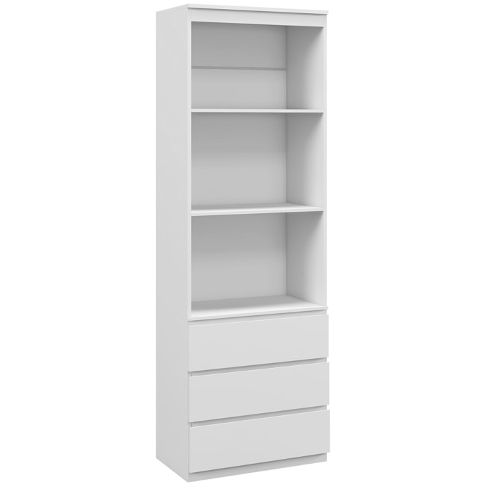 Bibliothèque 3 étagères 3 tiroirs - dim. 60L x 35l x 180H cm - panneaux aspect bois blanc