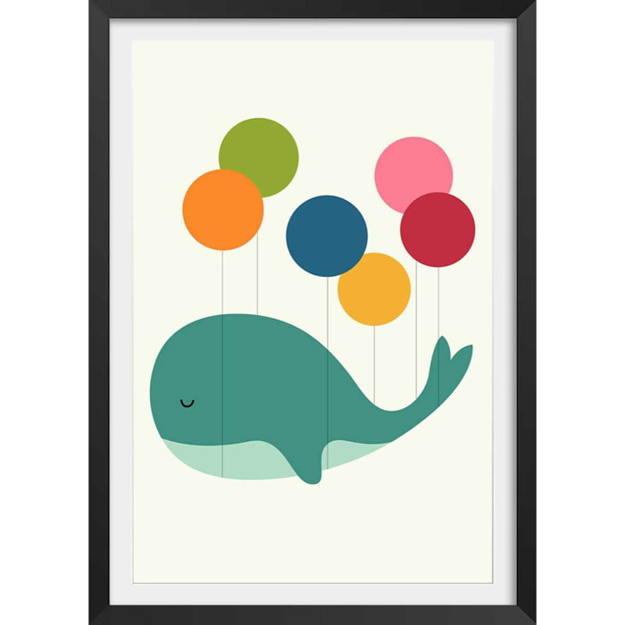 Affiche  baleine ballon Affiche sous cadre noir