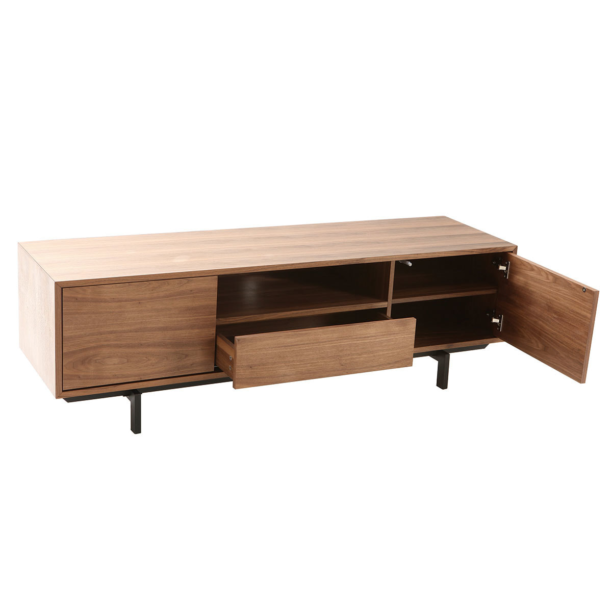 Meuble TV vintage en bois foncé niche ouverte L160 cm MANNY