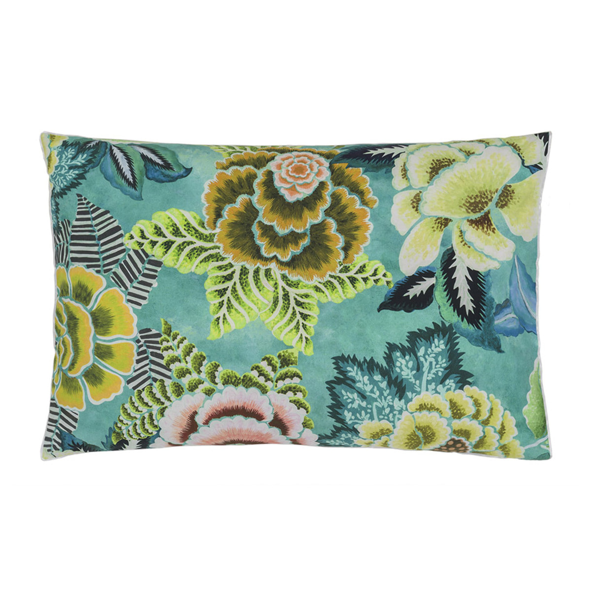 Taie d'oreiller imprimée en percale de coton, ROSE DE DAMAS, Vert jade