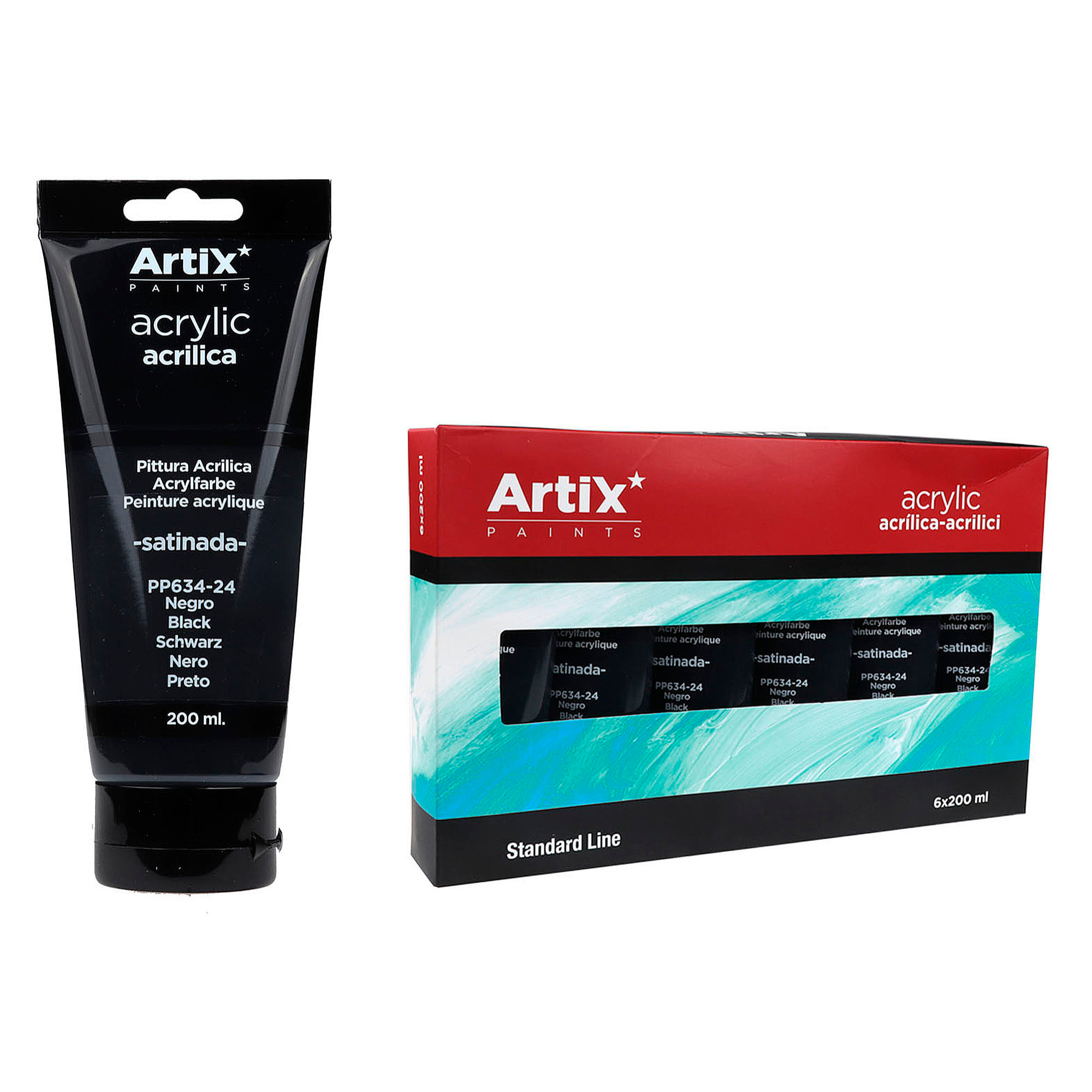 Pack 6 Uds. PINTURA ACRÍLICA NEGRO 200 ml