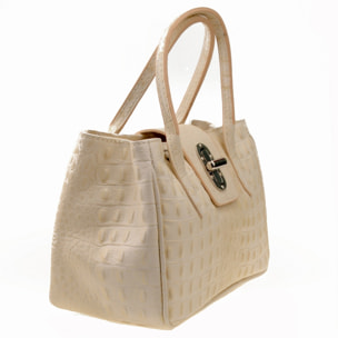 Borse Donna colore Beige-in pelle Made in Italy 17x26x12 cmcm