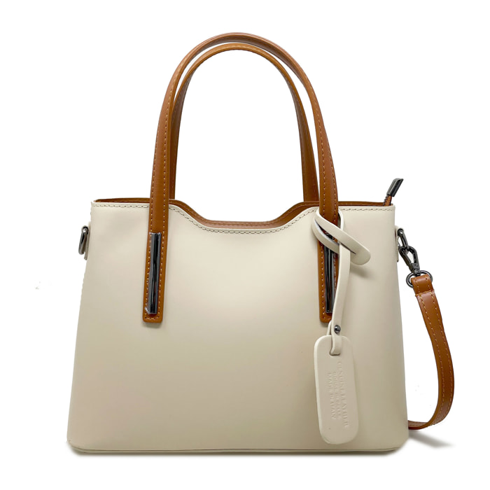 Chicca Borse - Borsa a Mano Donna in Vera Pelle - Colore Beige - Cuoio