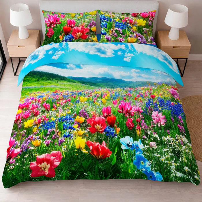 Completo Lenzuola PRATO-FIORITO 100% Cotone e Made in Italy con stampa digitale HD