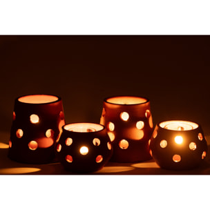 J-Line bougeoir Gaia – céramique/verre – rouge/brun – 2 pièces
