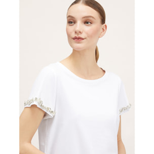 Motivi - T-shirt con maniche ricamate con pietre - Bianco