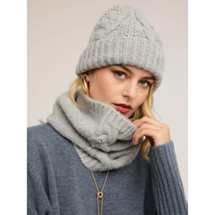 Motivi - Set sciarpa e berretto con pietre crystal - Grigio