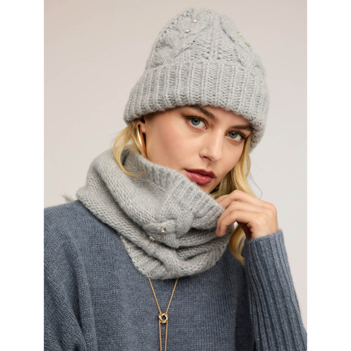 Motivi - Set sciarpa e berretto con pietre crystal - Grigio