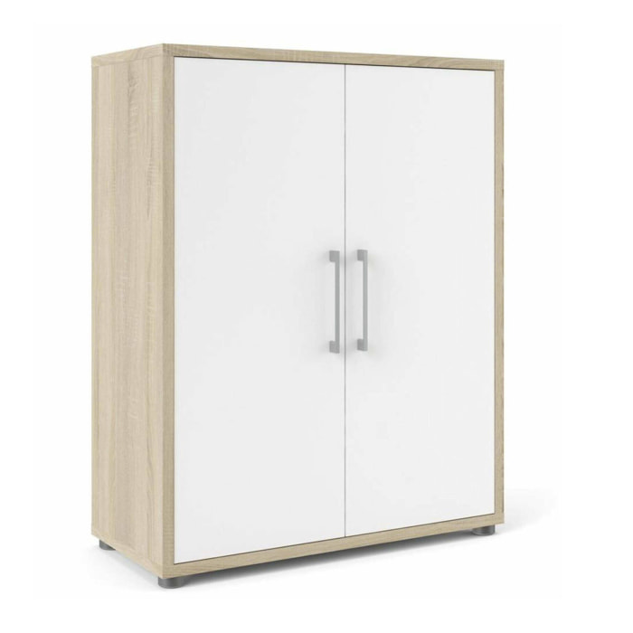 Credenza Warszawa, Buffet da soggiorno, Madia da salotto, Dispensa da cucina, 89x40 h113 cm, Quercia e Bianco