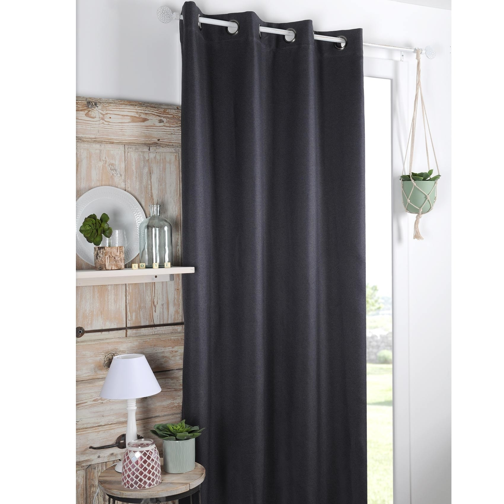 Rideau occultant doublure polaire - Gris anthracite