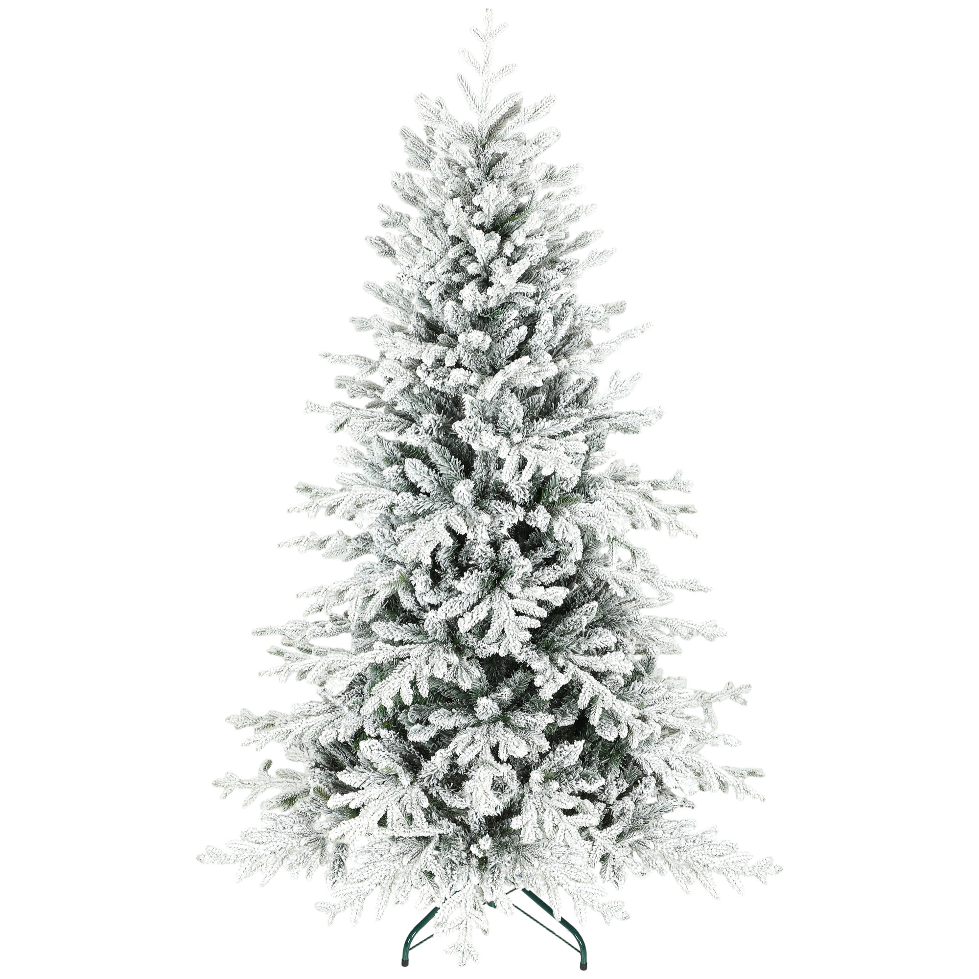 Sapin de Noël artificiel enneigé H.180cm 1815 branches grand réalisme support métal pliable vert blanc
