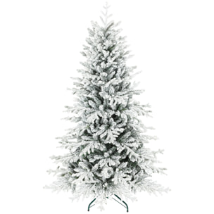 Sapin de Noël artificiel enneigé H.180cm 1815 branches grand réalisme support métal pliable vert blanc