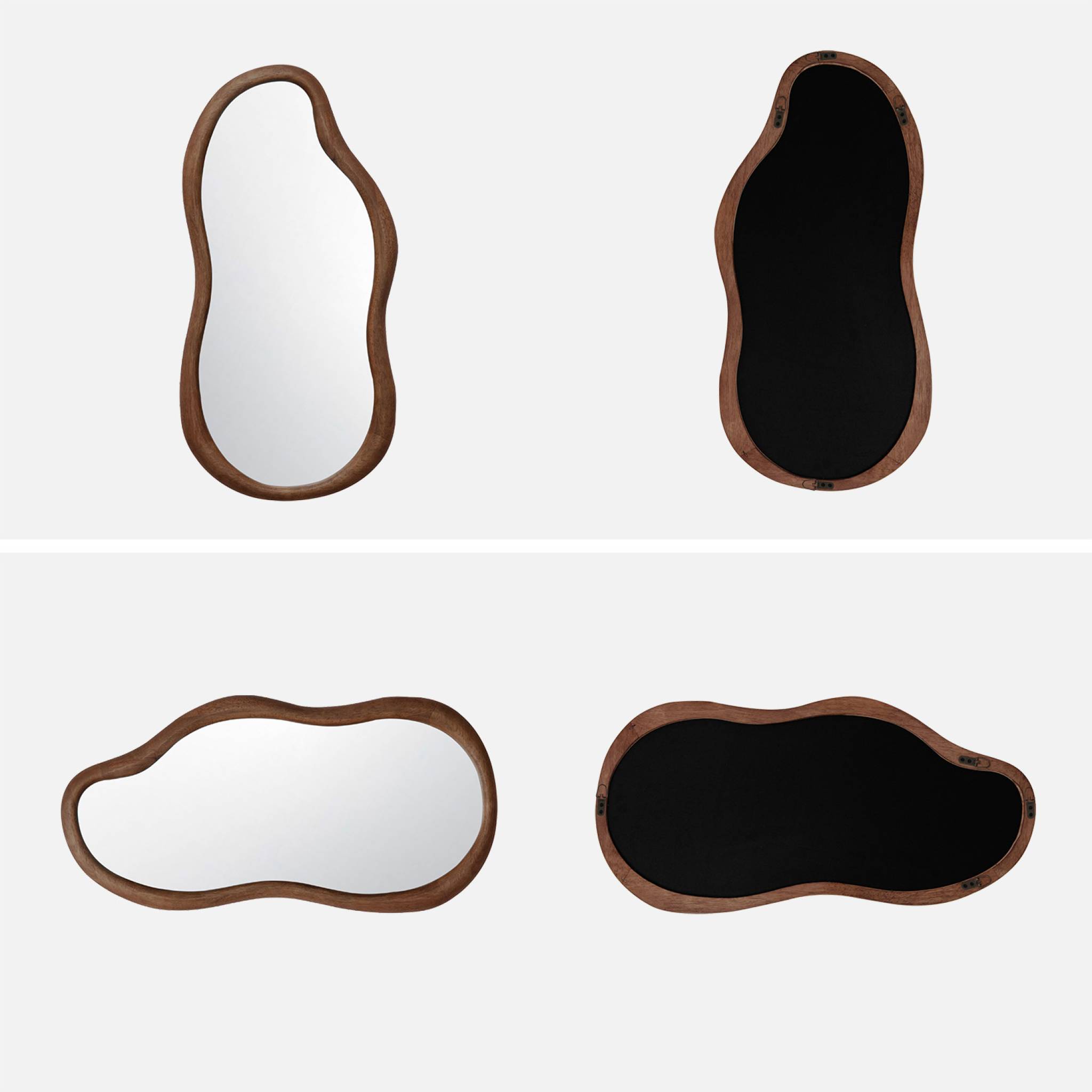 Miroir organique AUSTIN en bois d'hévéa. couleur noyer. 70 cm