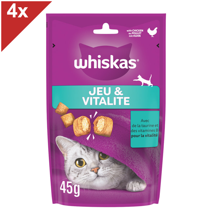 WHISKAS Aliment complémentaire Jeu Vitalité au poulet pour chat 4x45g