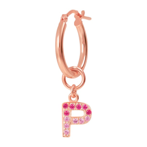 Orecchino a Cerchio con Ciondolo Lettera P in Pavé di Cubic Zirconia Blu