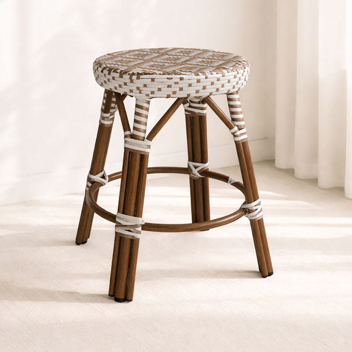 Tabouret bas d'extérieur en aluminium effet rotin noisette SCALA