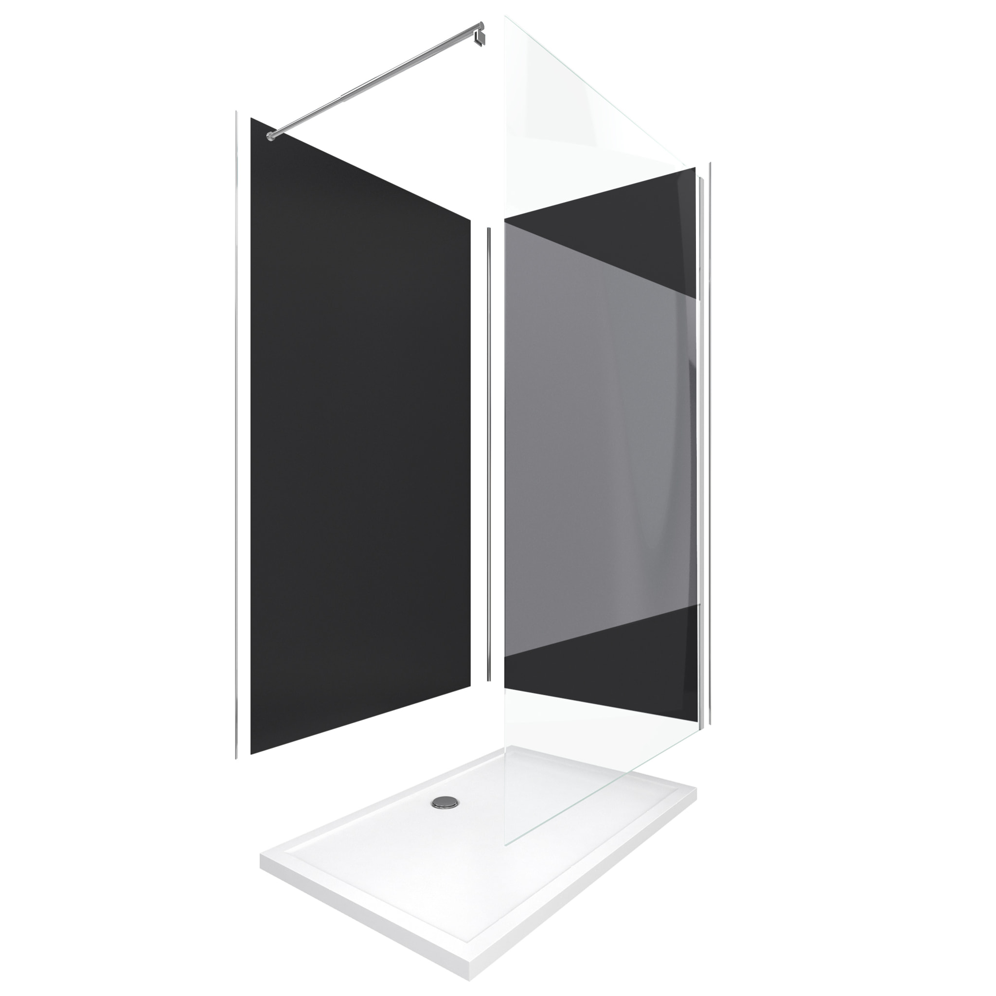 Pack Douche a l'Italienne 90x120 - Kit Panneaux Muraux Noir/Chrome + Receveur + Paroi Depolie 8 mm