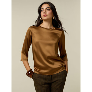 Oltre - Blusa de satén de viscosa elástica - Marrón