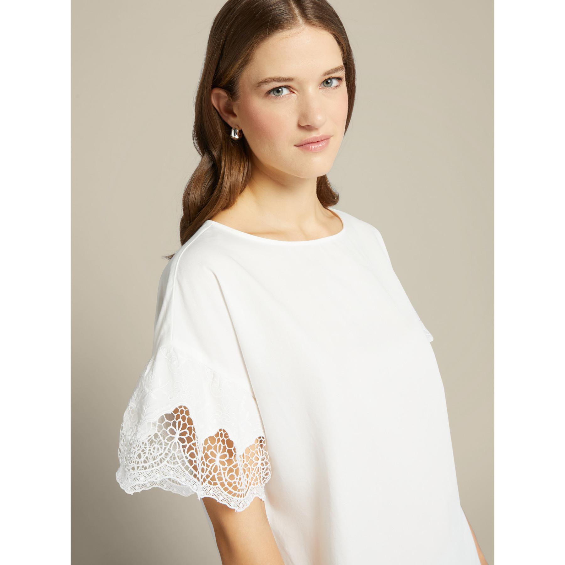 Elena Mirò - Blusa in cotone con bordi in pizzo - Bianco